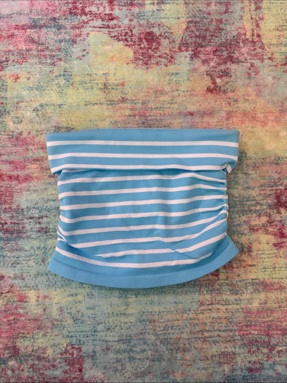 Striped Blue & White Strapless Tube Top